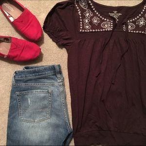 💲 Bundle 2 for $10 Brown Short-Sleeved Faded Glory Blouse - Worn Once